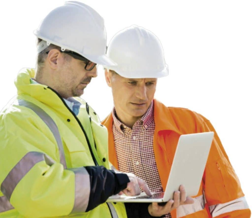 two workers reviewing inspection report