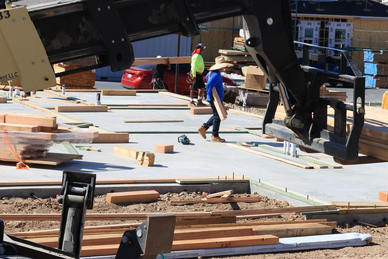 workers working on commercial construction site