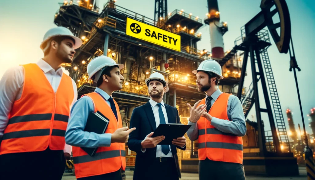 4 construction workers standing in front of construction site